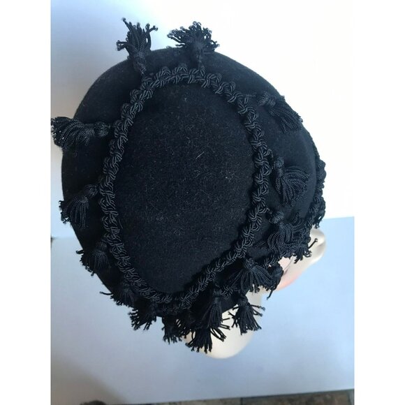 Vtg 1950's Henry Pollak, Inc. Glencove 100% Wool Black Woven Brick Brack Tassel - Picture 7 of 10